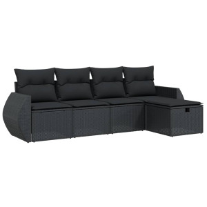 5 pcs conjunto sofás de jardim com almofadões vime PE preto H