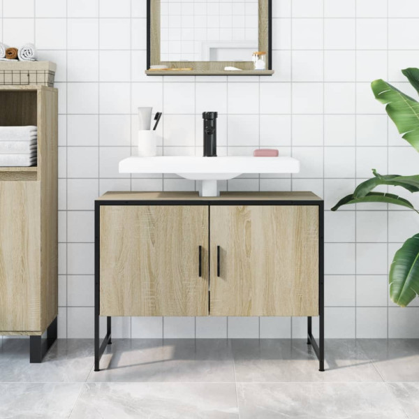Armario lavabo baño madera ingeniería roble Sonoma 80x33x60 cm M 3