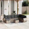 9 pcs conjunto sofás p/ jardim com almofadões vime PE cinzento 1