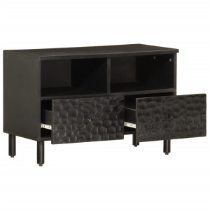 Mueble de TV madera maciza de mango negro 70x33x46 cm H