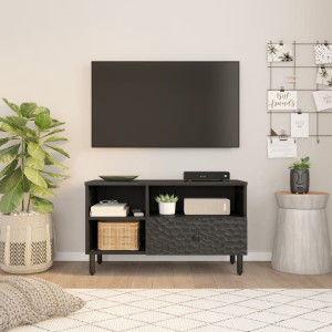 Mueble de TV madera maciza de mango negro 80x33x46 cm H