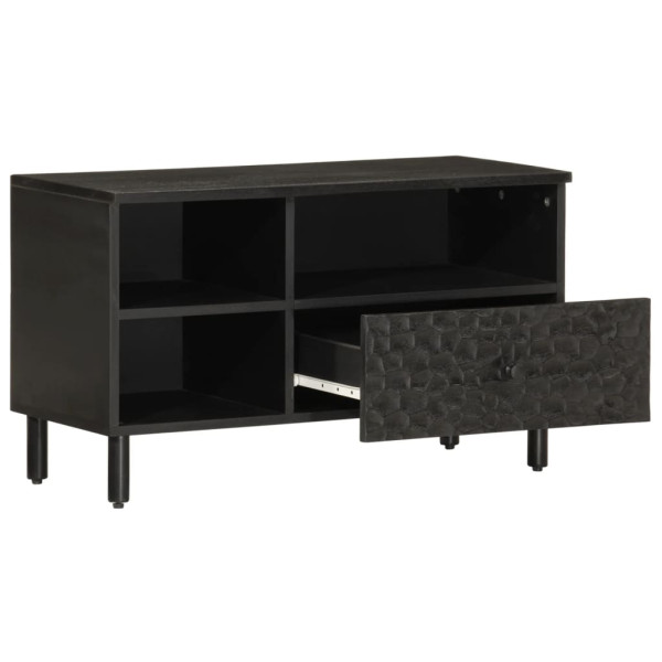 Mueble de TV madera maciza de mango negro 80x33x46 cm M 3