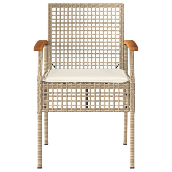 Mesita y sillas con cojines 3 pzas ratán PE madera acacia beige M 4