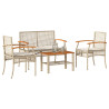 Set muebles de jardín 4 piezas y cojines ratán sintético beige 1