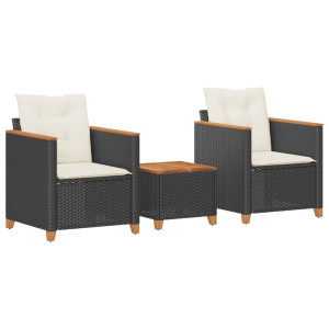Conjunto de bistrô com almofadões 3 pcs vime PE e acácia preto H