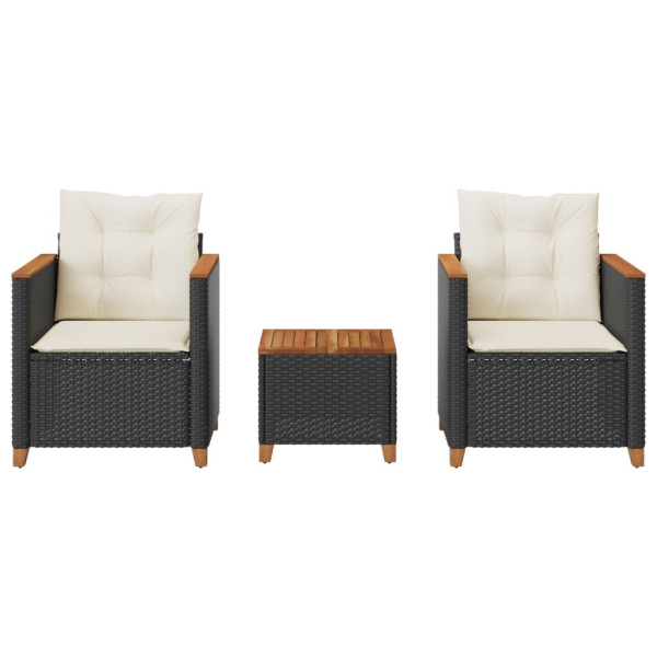 Conjunto de bistrô com almofadões 3 pcs vime PE e acácia preto M 3