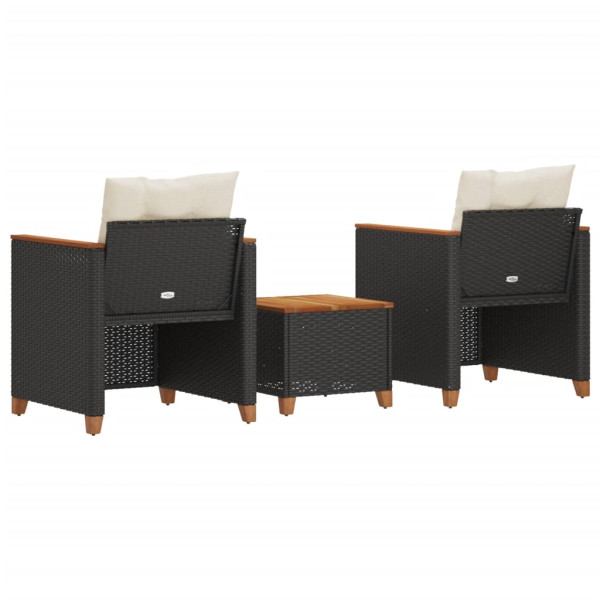 Conjunto de bistrô com almofadões 3 pcs vime PE e acácia preto M 5