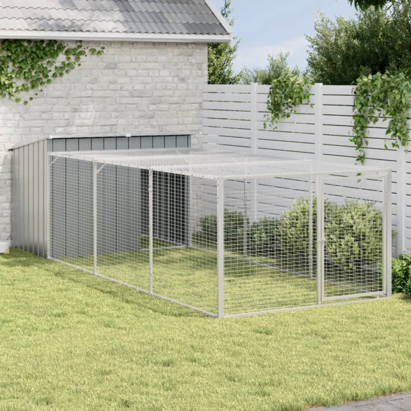 Caseta perros con corral acero galvanizado gris 153x396x110 cm D