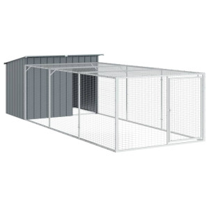 Caseta perros con corral acero galvanizado gris 153x396x110 cm H