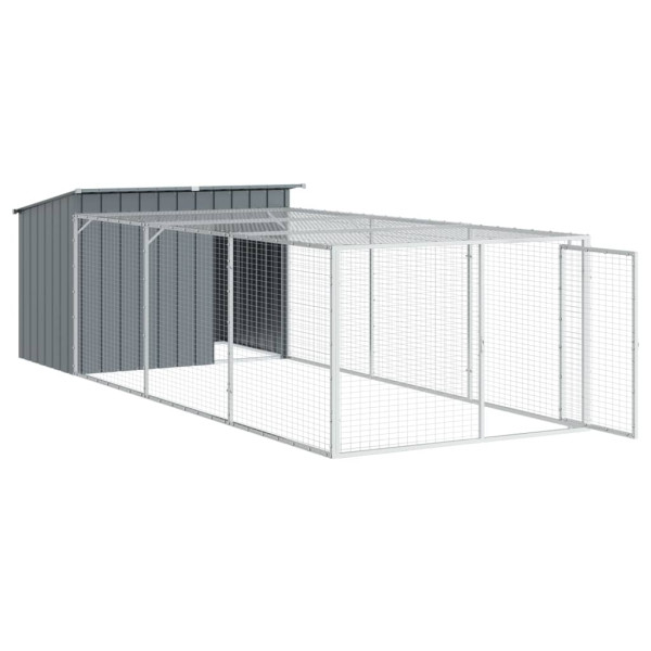 Caseta perros con corral acero galvanizado gris 153x396x110 cm M 4