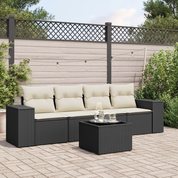 Set de muebles de jardín 5 pzas y cojines ratán sintético negro D