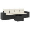 5 pcs conjunto sofás de jardim com almofadões vime PE preto 2