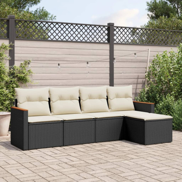 Set de muebles de jardín 5 pzas y cojines ratán sintético negro D