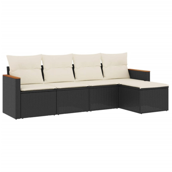 Set de muebles de jardín 5 pzas y cojines ratán sintético negro M 2
