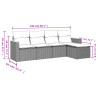 5 pcs conjunto sofás de jardim com almofadões vime PE preto 3