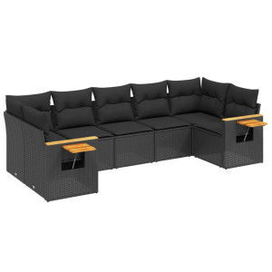 Set de comedor de jardín 7 pzas y cojines ratán sintético negro H