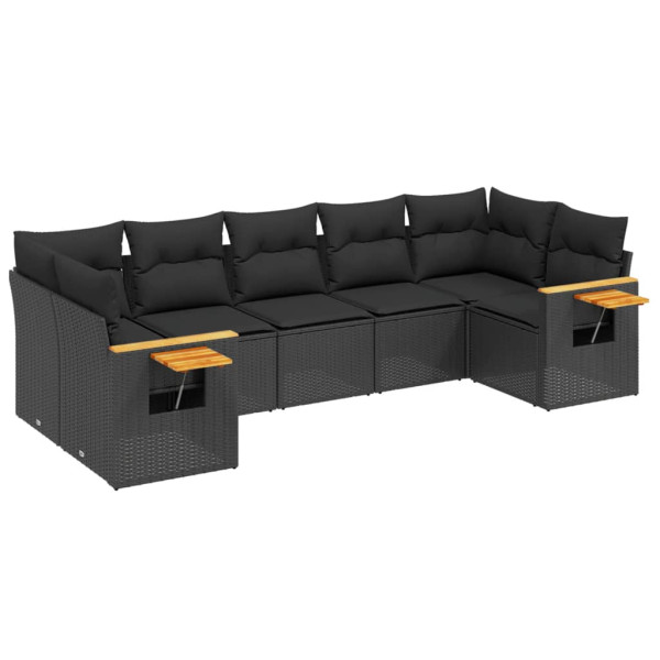 Set de comedor de jardín 7 pzas y cojines ratán sintético negro M 2
