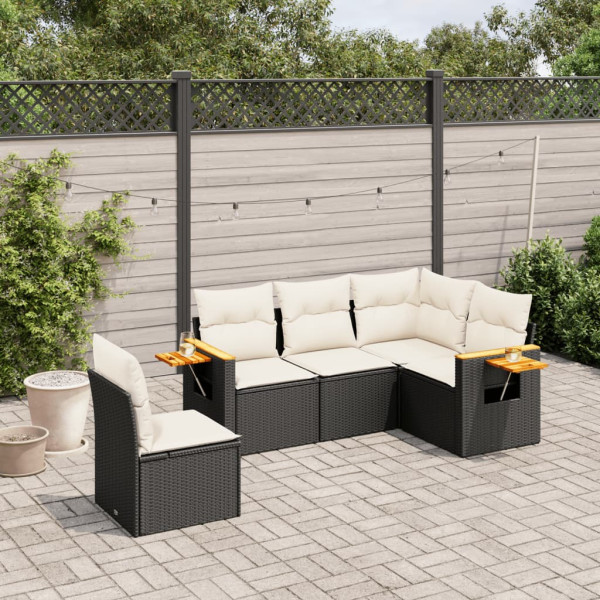 Set de muebles de jardín 5 pzas y cojines ratán sintético negro D