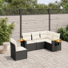 Set de muebles de jardín 5 pzas y cojines ratán sintético negro 1