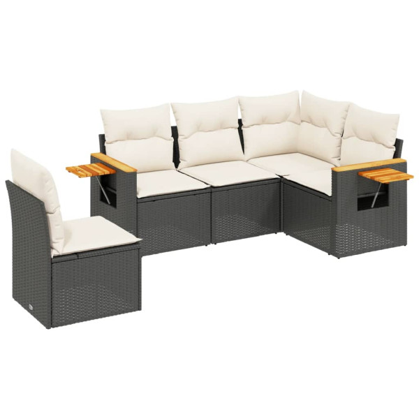 5 pcs conjunto sofás de jardim com almofadões vime PE preto M 2