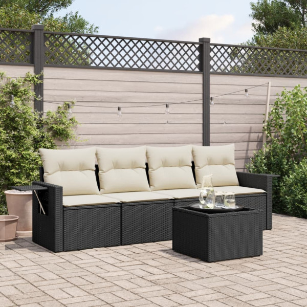 Set de muebles de jardín 5 pzas y cojines ratán sintético negro D