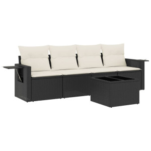 5 pcs conjunto sofás de jardim com almofadões vime PE preto H