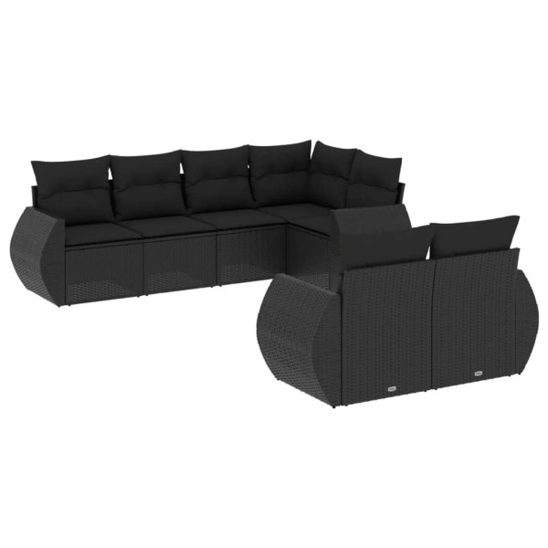 7 pcs conjunto de sofás p/ jardim c/ almofadões vime PE preto M 2