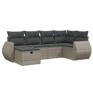 Set de muebles de jardín 6 pzas y cojines ratán sintético gris H