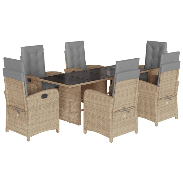 Set comedor de jardín 7 pzas con cojines ratán sintético beige M 2