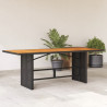 Mesa de jardín superficie de madera ratán PE negro 190x80x74 cm 1
