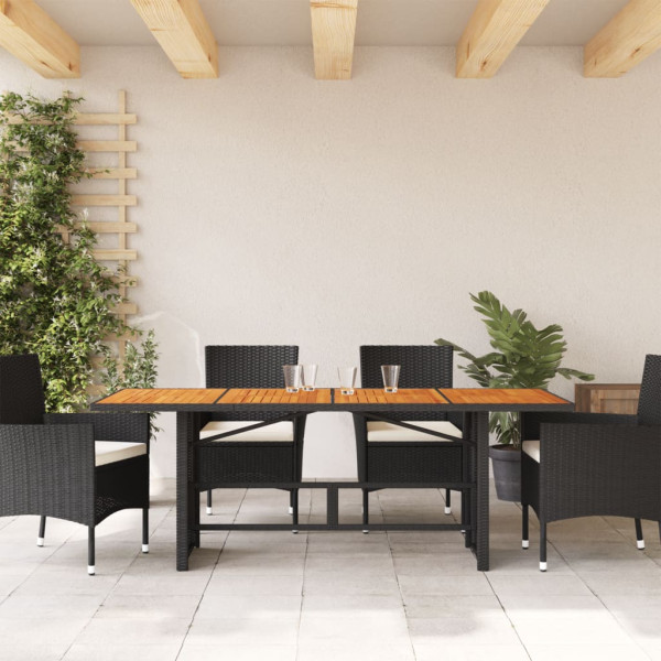 Mesa de jardín superficie de madera ratán PE negro 190x80x74 cm M 3