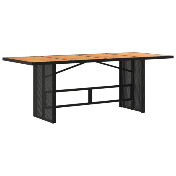Mesa de jardim com tampo em acácia 190x80x74 cm vime PE preto M 5