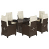 Set comedor de jardín 7 pzas con cojines ratán sintético marrón 2