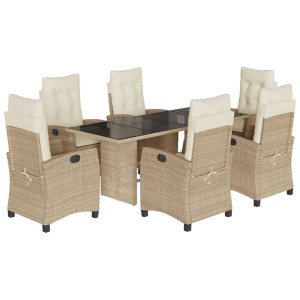 Set comedor de jardín 7 pzas con cojines ratán sintético beige H