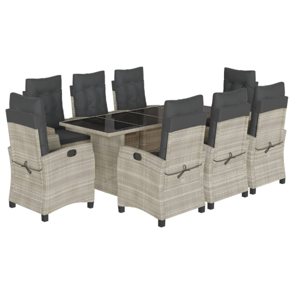 Set comedor de jardín 9 pzas cojines ratán sintético gris claro M 2