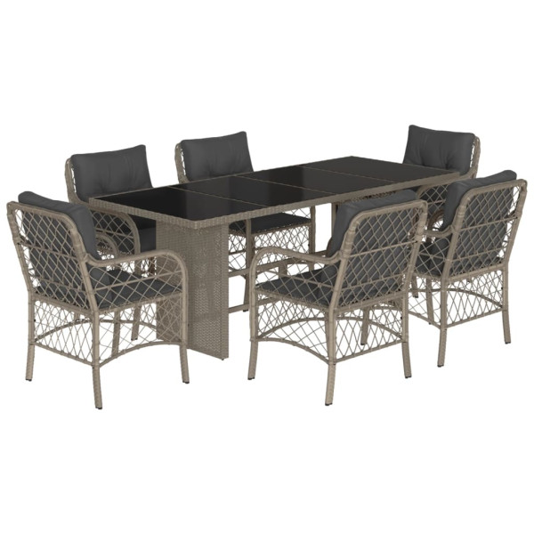 Set comedor jardín 7 pzas y cojines ratán sintético gris claro M 2