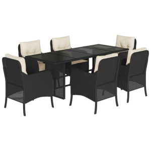 Set de comedor de jardín 7 pzas y cojines ratán sintético negro H