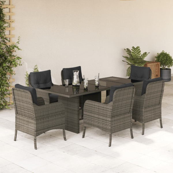 Set comedor jardín 7 pzas y cojines ratán sintético gris D