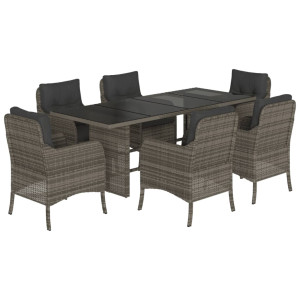Set comedor jardín 7 pzas y cojines ratán sintético gris H