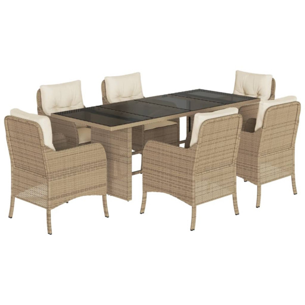 Set comedor de jardín 7 pzas con cojines ratán sintético beige M 2