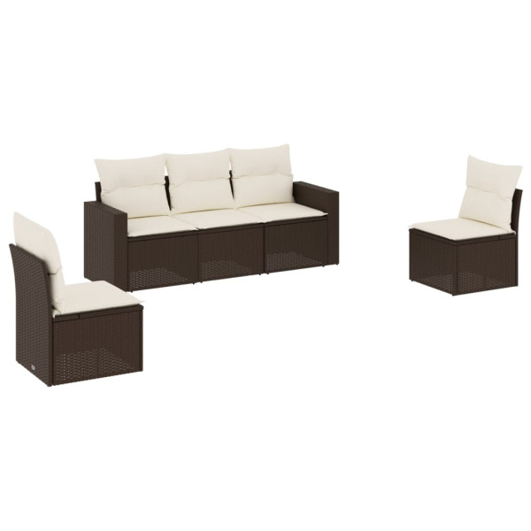 Set comedor de jardín 5 piezas y cojines ratán sintético marrón M 2