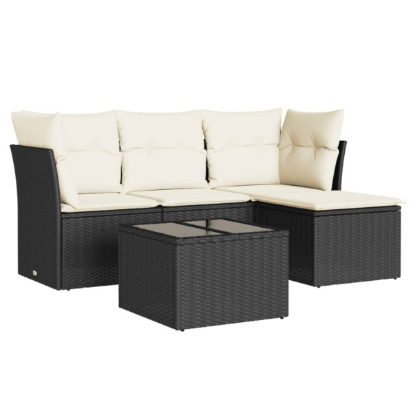 Set de muebles de jardín 5 pzas y cojines ratán sintético negro M 2