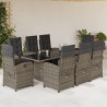 9 pcs conjunto de jantar p/ jardim c/ almofadões vime PE cinza 1
