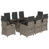 9 pcs conjunto de jantar p/ jardim c/ almofadões vime PE cinza 2