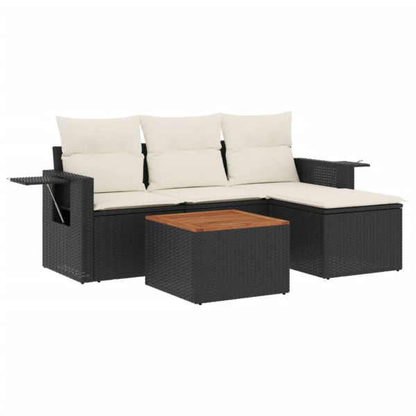 Set de muebles de jardín 5 pzas y cojines ratán sintético negro M 2