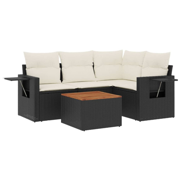 Set de muebles de jardín 5 pzas y cojines ratán sintético negro M 2