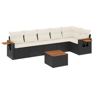 Set de comedor de jardín 7 pzas y cojines ratán sintético negro H