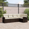 5 pcs conjunto sofás p/ jardim c/ almofadões vime PE castanho 1