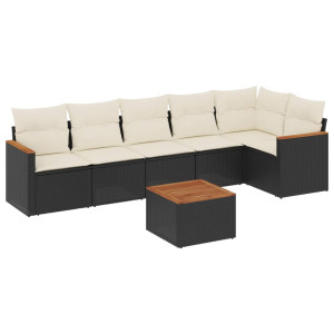Set de comedor de jardín 7 pzas y cojines ratán sintético negro H