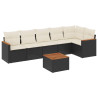 7 pcs conjunto de sofás p/ jardim c/ almofadões vime PE preto 2